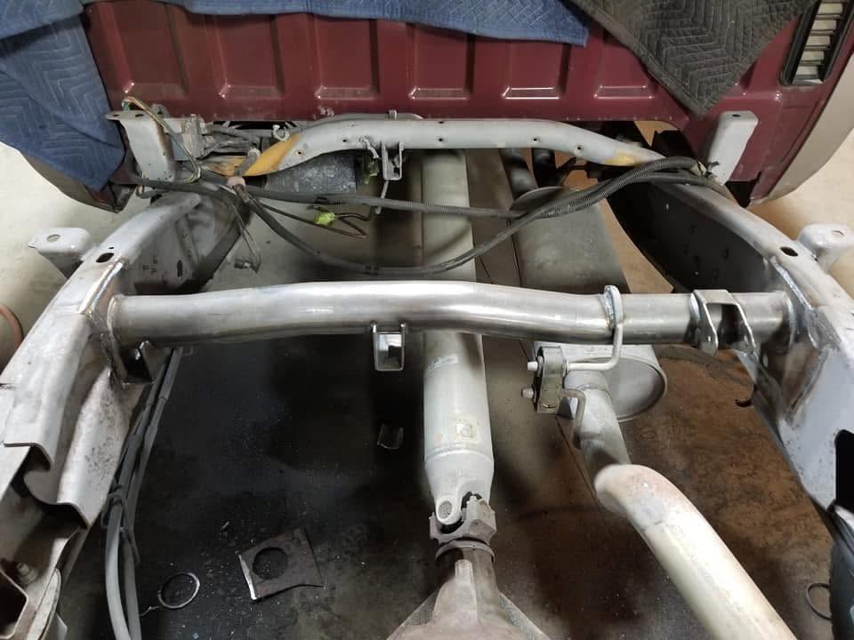 Custom fabricated crossmember installed after rust repair